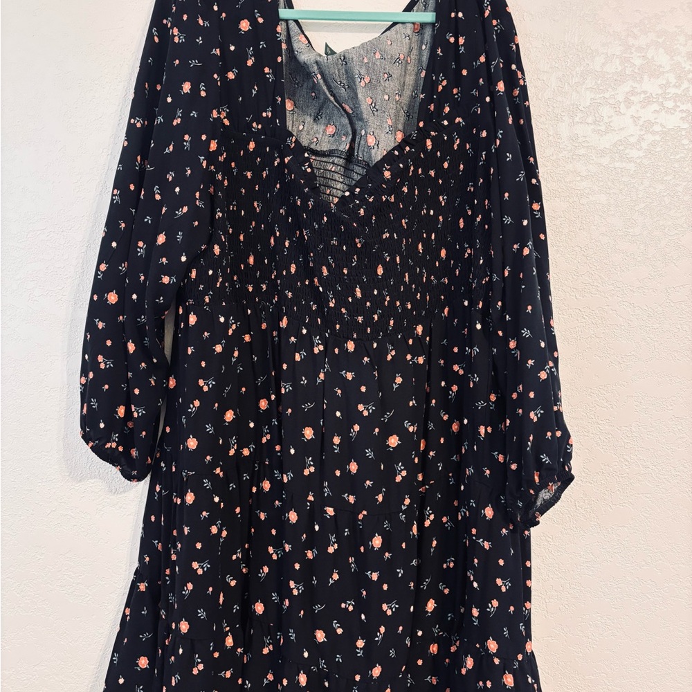 wild fable Black Long-Sleeve Midi Dress with Pink Floral Print
